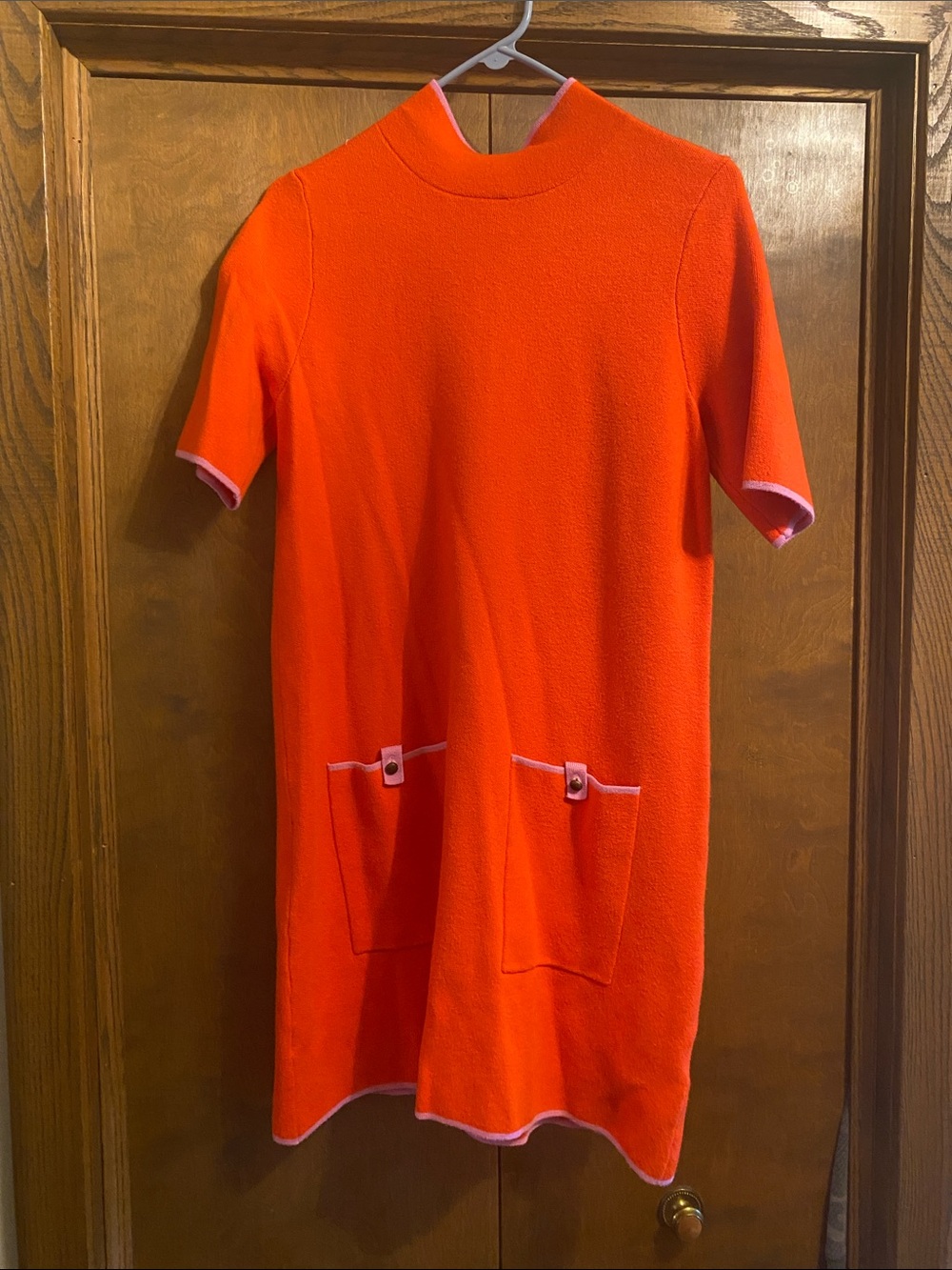 Anthropologie Orange Knit Short-Sleeve Dress with Pink Trim